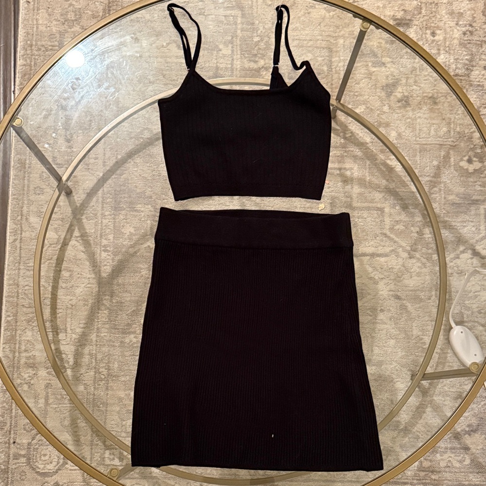 Free People Black Ribbed Skirt Set